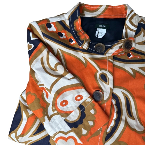 J.Crew Jackets & Blazers - J.Crew Paisley Floral Jacket Womens 4 Orange Navy Excellent Cropped Retro 77388